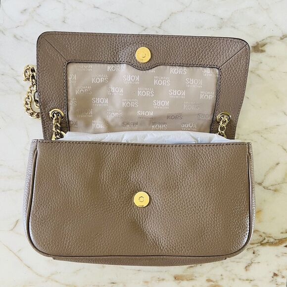 MICHAEL KORS Fulton Dark Dune Leather Small Shoulder Flap Chain Bag - Picture 6 of 9